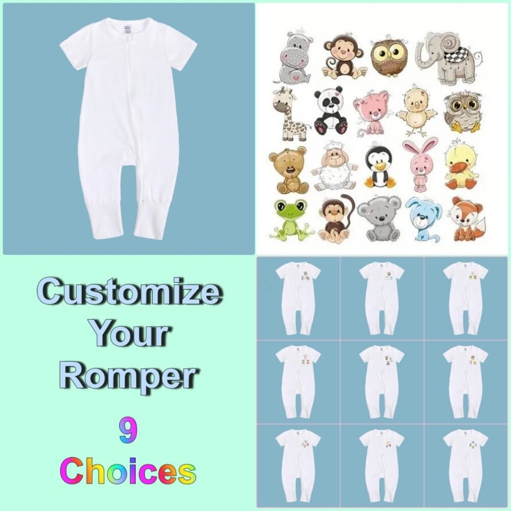 NWT*3-6m BABY ROMPER Sleeper Double Zipper Wht Cotton Custom Design Easy Change